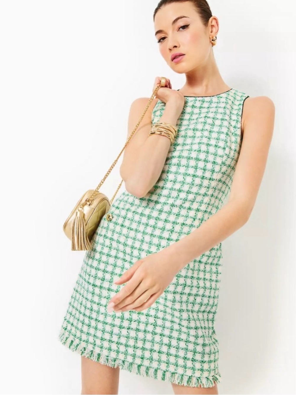 NWT Lilly Pulitzer Augustus Bouclé Shift Fiddleleaf Green Windowpane Bouclé